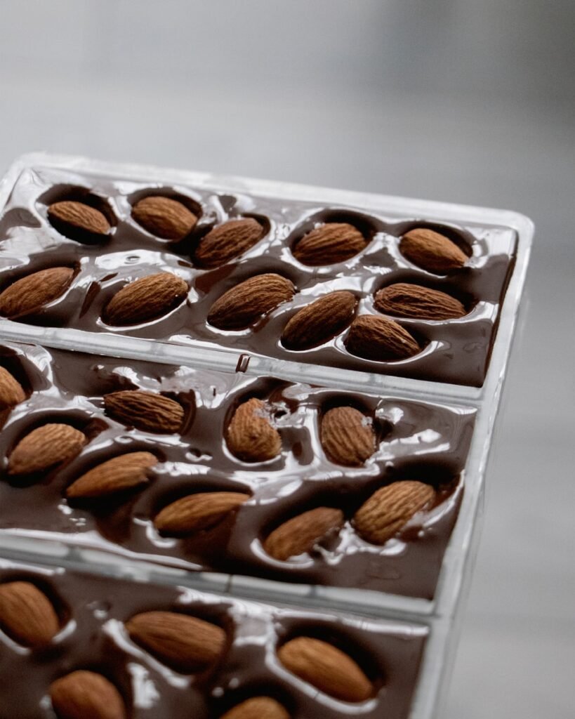 brown and white chocolate on white tray